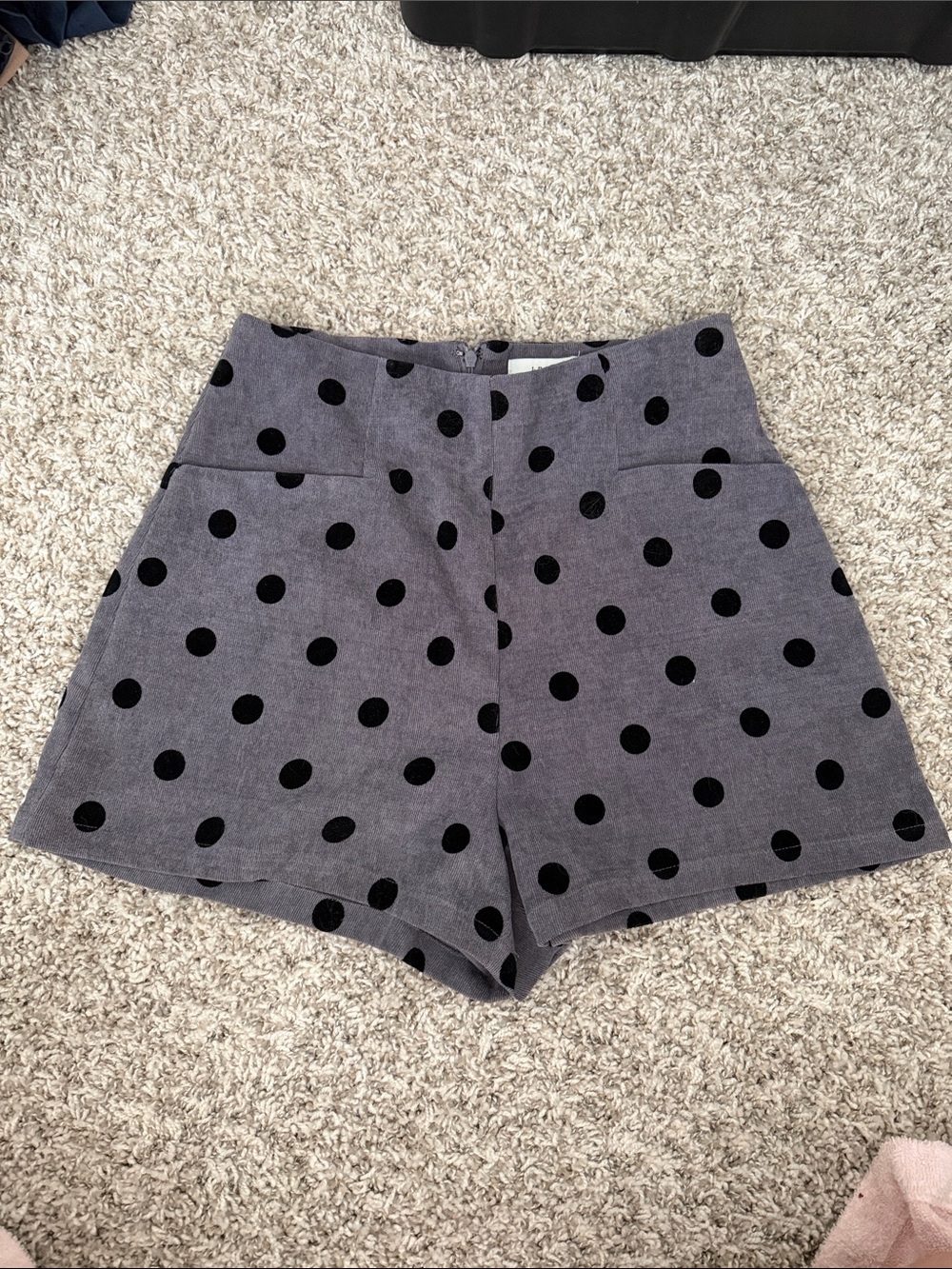Lush Gray High-Waist Shorts with Black Polka Dots